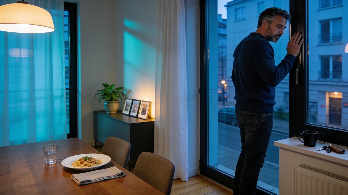 Mann wartet acht Monate nach der Trennung von einer Narzisstin abends am Fenster