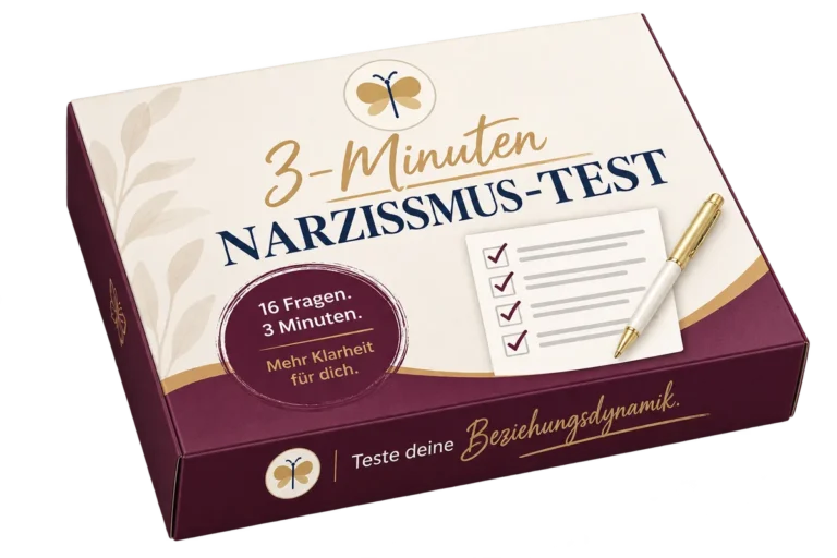 Narzisst Test kostenlos: die Schachtel des 3-Minuten Narzissmus-Tests von Bye Bye Narzisst mit 16 Fragen, mehr Klarheit für dich