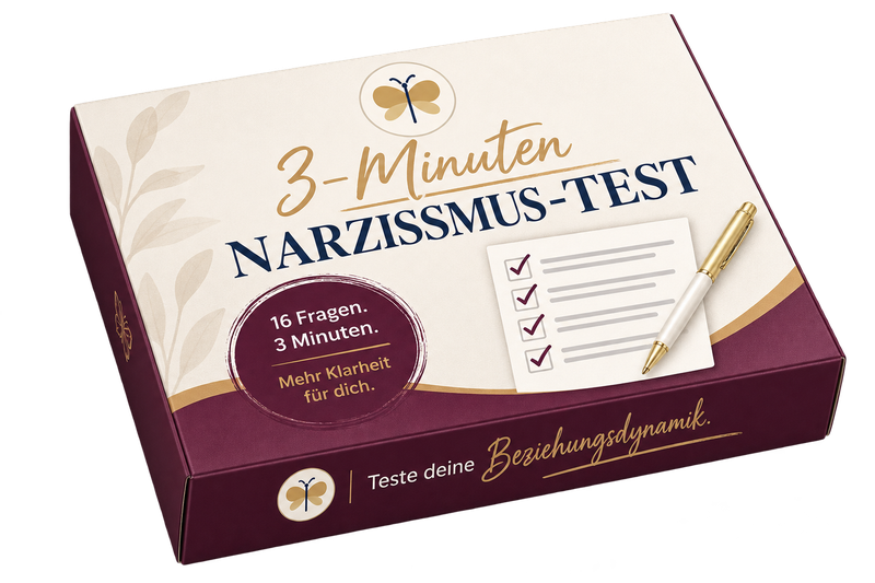 Narzisst Test kostenlos: die Schachtel des 3-Minuten Narzissmus-Tests von Bye Bye Narzisst mit 16 Fragen, mehr Klarheit für dich